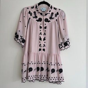 Kate Spade Madison Avenue Pale Pink Embroidered Blouse with Flounce, L